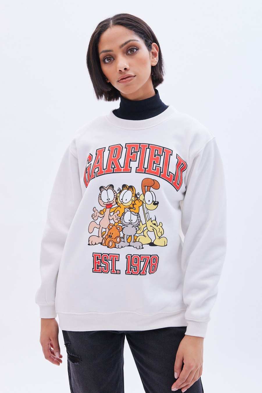 Aux Femmes Aéropostale Sweats A Capuche + Sweat-Shirts | Garfield Est 1970 Sweat-Shirt Surdimensionne A Col Rond Graphique Creme