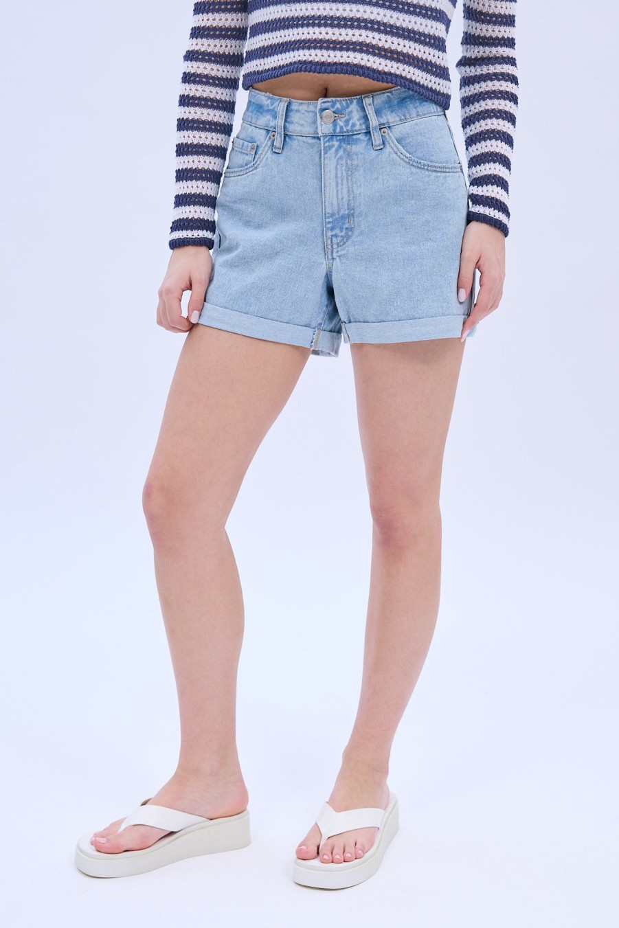 Aux Femmes Aéropostale Shorts | Short Mom Aero Taille Haute Bleu Denim Clair