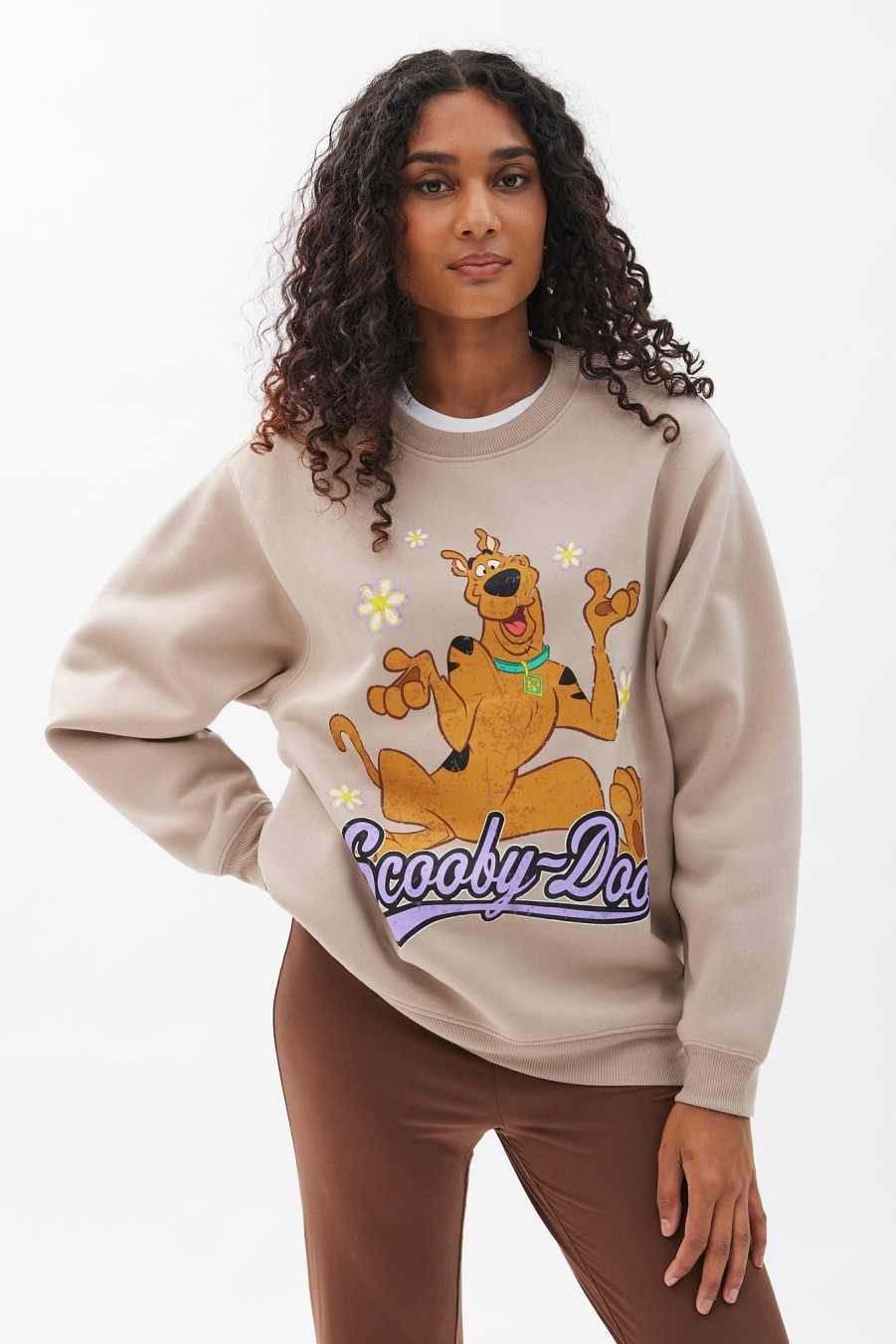 Aux Femmes Aéropostale Culture Pop | Sweat-Shirt Oversize A Col Ras Du Cou Avec Motif Scooby-Doo Sable