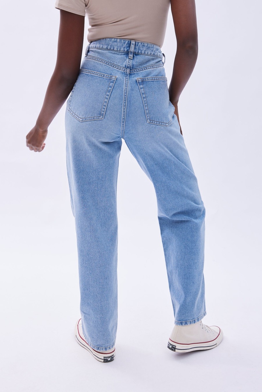 Aux Femmes Aéropostale Jeans | Jean Mom Baggy Taille Tres Haute Aero Premium Air Bleu Denim Moyen