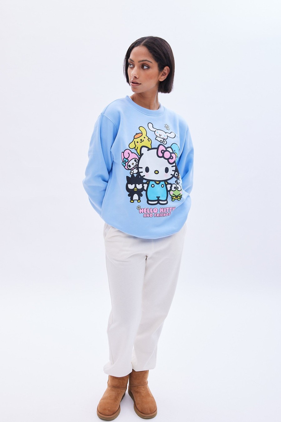 Aux Femmes Aéropostale Sweats A Capuche + Sweat-Shirts | Sweat-Shirt Oversize A Col Ras Du Cou Avec Motif Hello Kitty Et Ses Amis Bleu Bebe