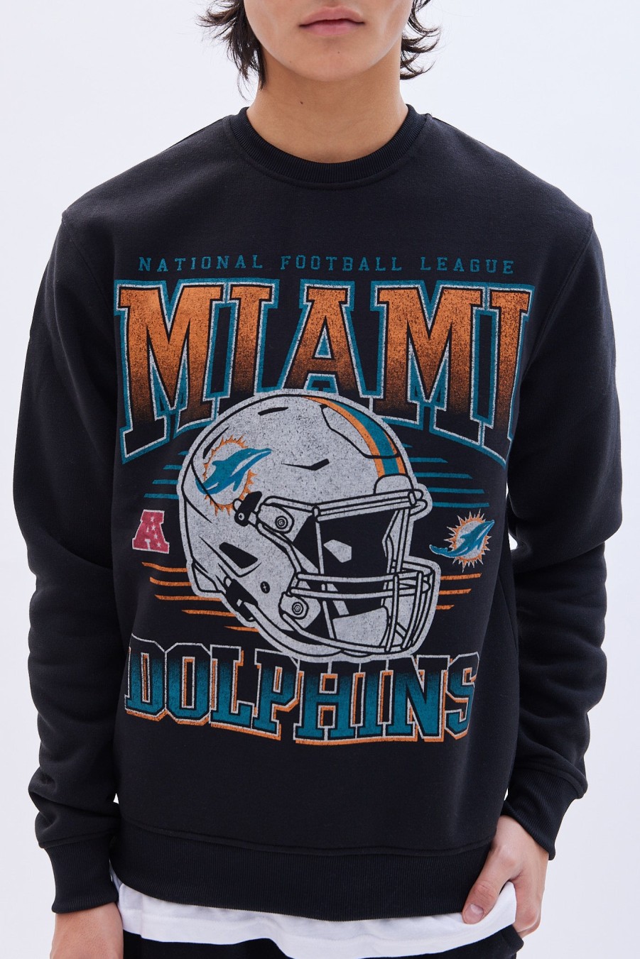 Pour Des Hommes Aéropostale Sweats A Capuche + Sweat-Shirts | Sweat-Shirt Ras Du Cou Graphique Des Dolphins De Miami Noir