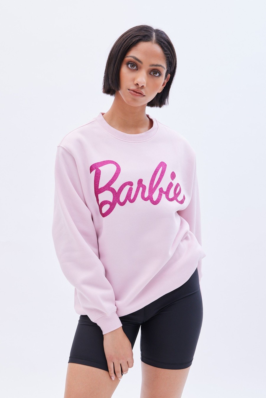 Aux Femmes Aéropostale Sweats A Capuche + Sweat-Shirts | Sweat-Shirt Surdimensionne A Col Rond Et Graphique Barbie Rose Clair