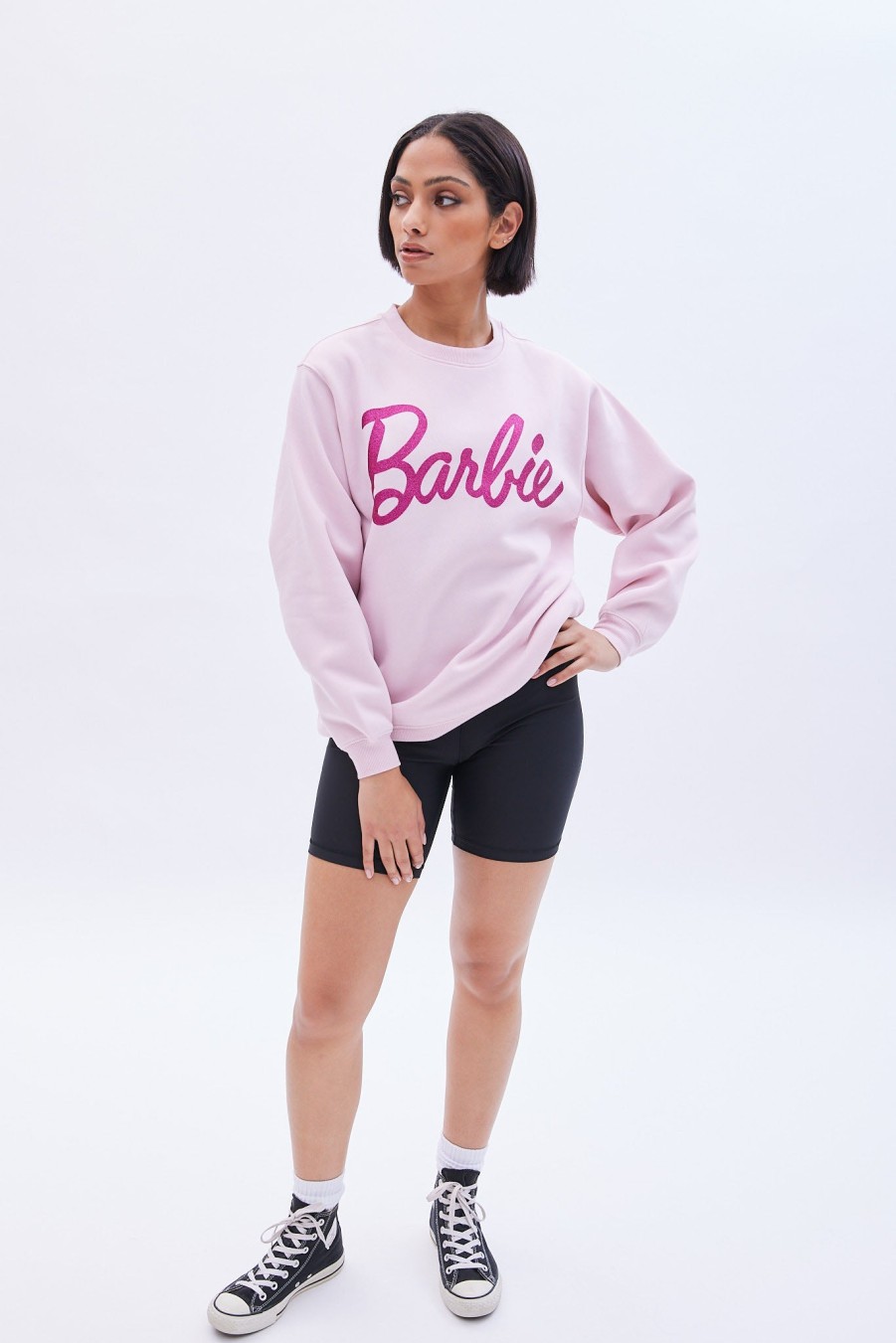 Aux Femmes Aéropostale Sweats A Capuche + Sweat-Shirts | Sweat-Shirt Surdimensionne A Col Rond Et Graphique Barbie Rose Clair