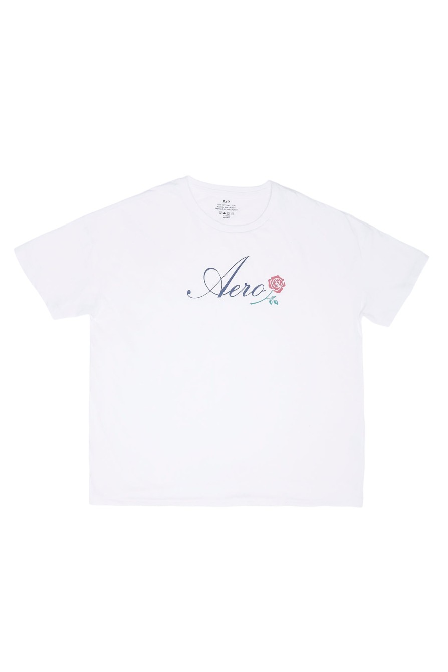 Aux Femmes Aéropostale T-Shirts Graphiques | T-Shirt Boyfriend Graphique Aero Script Rose Blanc