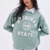 Aux Femmes Aéropostale Sweats A Capuche + Sweat-Shirts | Sweat-Shirt Surdimensionne A Col Ras Du Cou Et Graphique Michigan State Sage