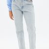 Aux Femmes Notes bleues | Jean Mom A Jambe Droite Et Taille Tres Haute Bleu Denim Clair