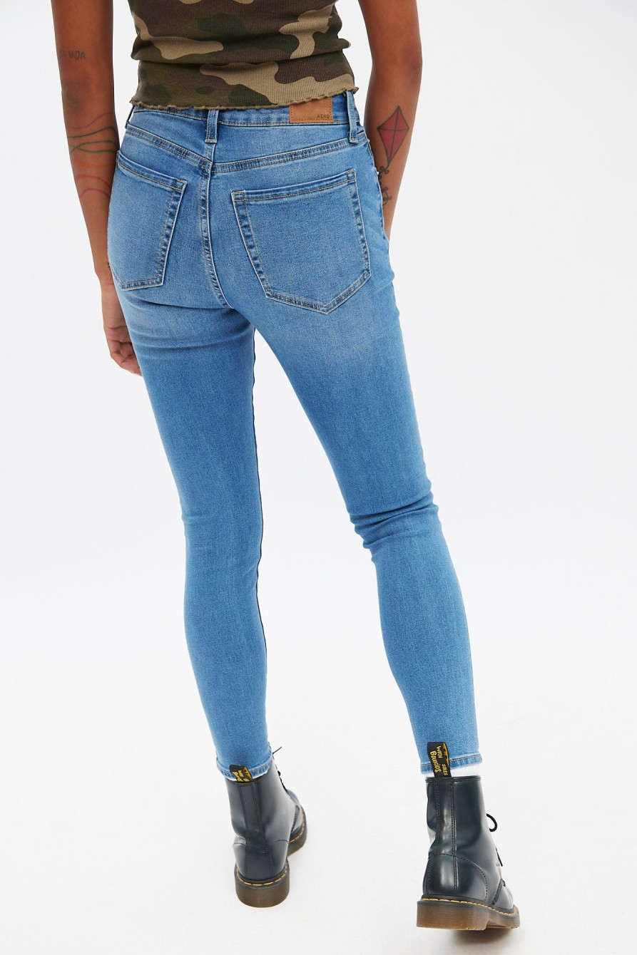 Aux Femmes Aéropostale Jeans | Jegging Aero Tres Extensible A Taille Haute Bleu Denim Moyen