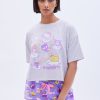 Aux Femmes Aéropostale Ensembles | Ensemble Pyjama Court En Peluche Avec Motif Arc-En-Ciel Hello Kitty Violet