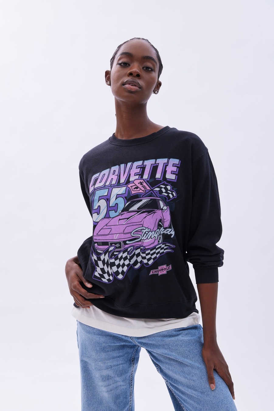 Aux Femmes Aéropostale Sweats A Capuche + Sweat-Shirts | Corvette 55' Stingray Racing Graphic Sweat-Shirt Surdimensionne A Col Ras Du Cou Noir