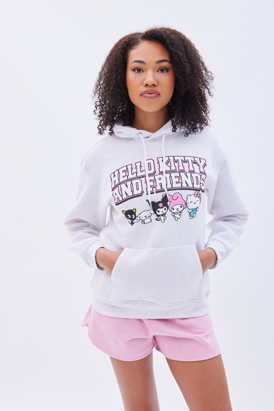 Aux Femmes Aéropostale Sweats A Capuche + Sweat-Shirts | Sweat A Capuche Surdimensionne Avec Motif Hello Kitty Et Ses Amis Gris