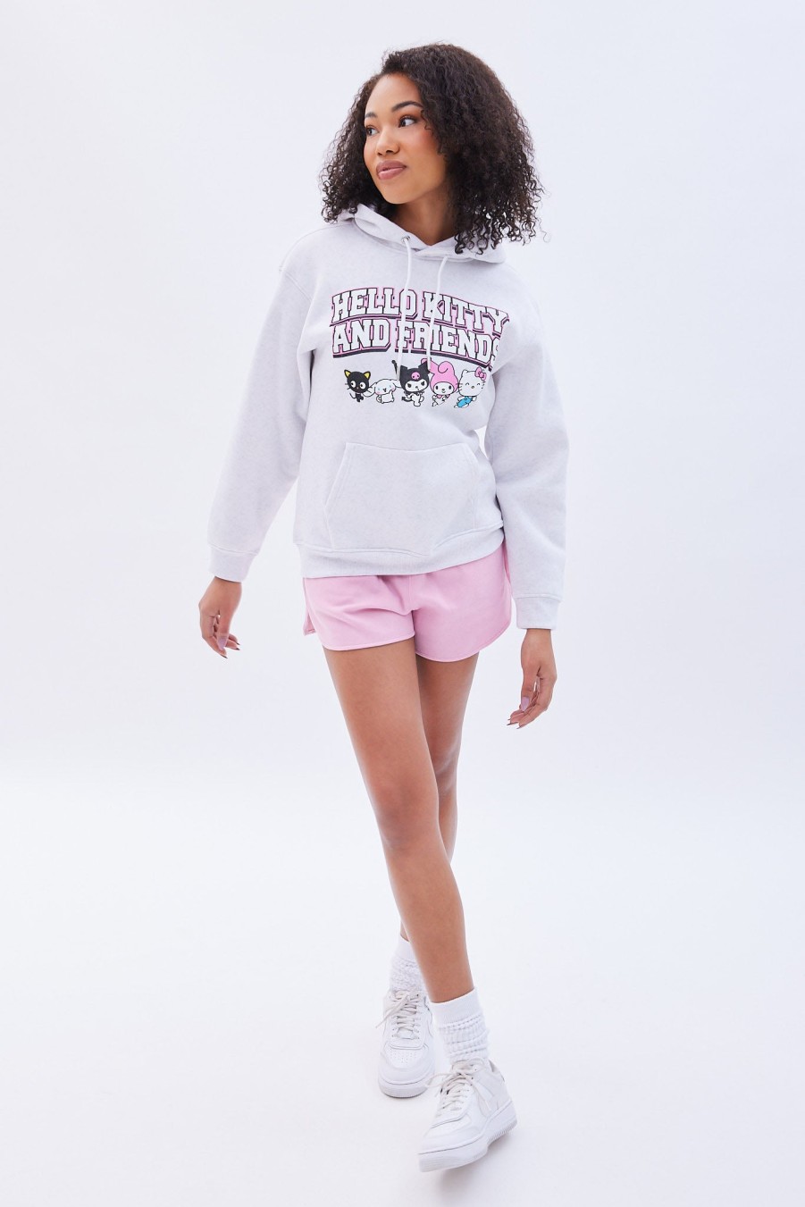 Aux Femmes Aéropostale Sweats A Capuche + Sweat-Shirts | Sweat A Capuche Surdimensionne Avec Motif Hello Kitty Et Ses Amis Gris