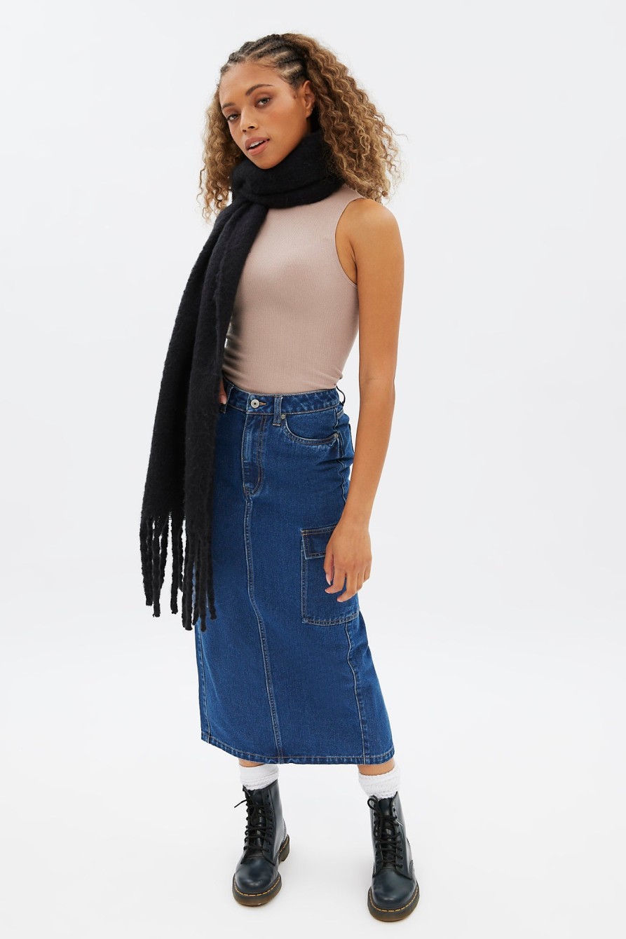 Aux Femmes Notes bleues Jupes | Jupe Longue Cargo En Jean Taille Haute