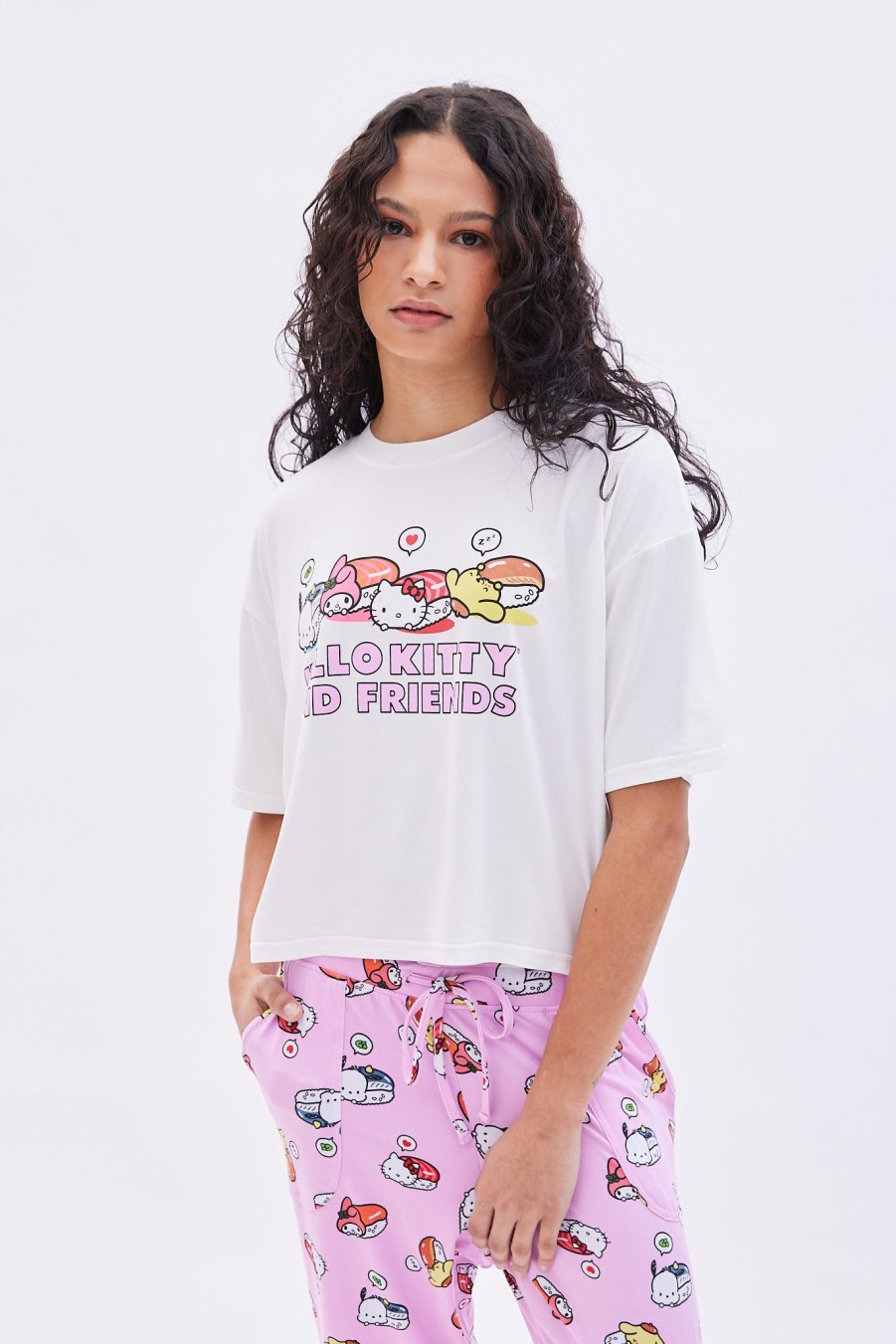 Aux Femmes Aéropostale Ensembles | Ensemble De Pyjama Imprime Super Doux Hello Kitty Sushi Rose