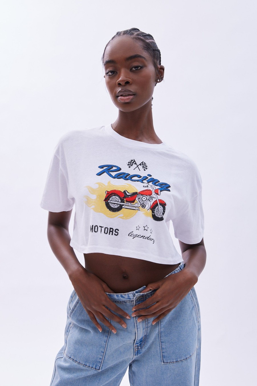 Aux Femmes Notes bleues T-Shirts | T-Shirt Court A Imprime Racing Motors Blanc