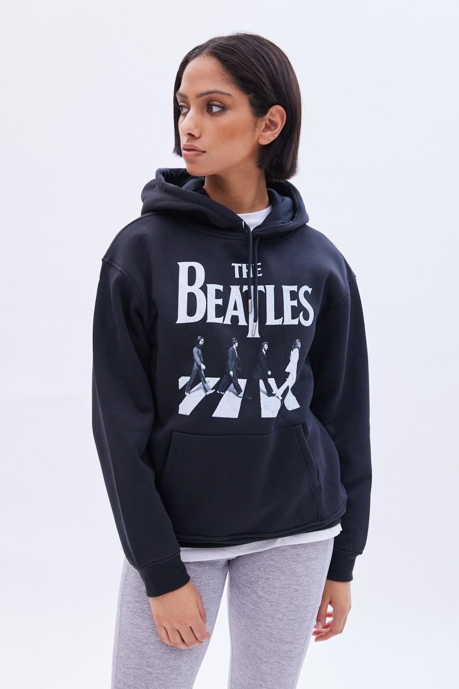 Aux Femmes Aéropostale Sweats A Capuche + Sweat-Shirts | Sweat A Capuche Surdimensionne A Imprime Graphique The Beatles Noir