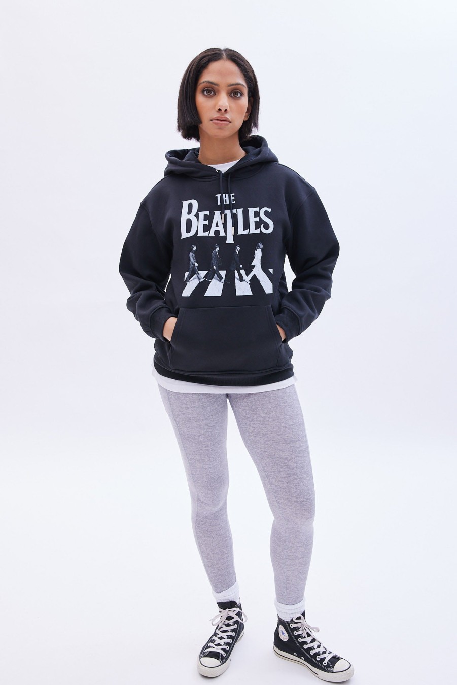 Aux Femmes Aéropostale Sweats A Capuche + Sweat-Shirts | Sweat A Capuche Surdimensionne A Imprime Graphique The Beatles Noir