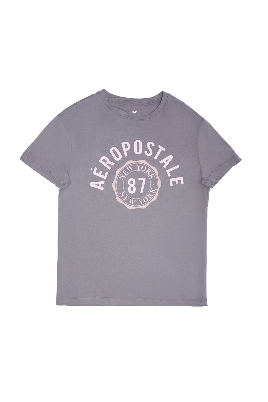 Aux Femmes Aéropostale T-Shirts Graphiques | T-Shirt Boyfriend Graphique Aeropostale 87 New York Gris Fonce