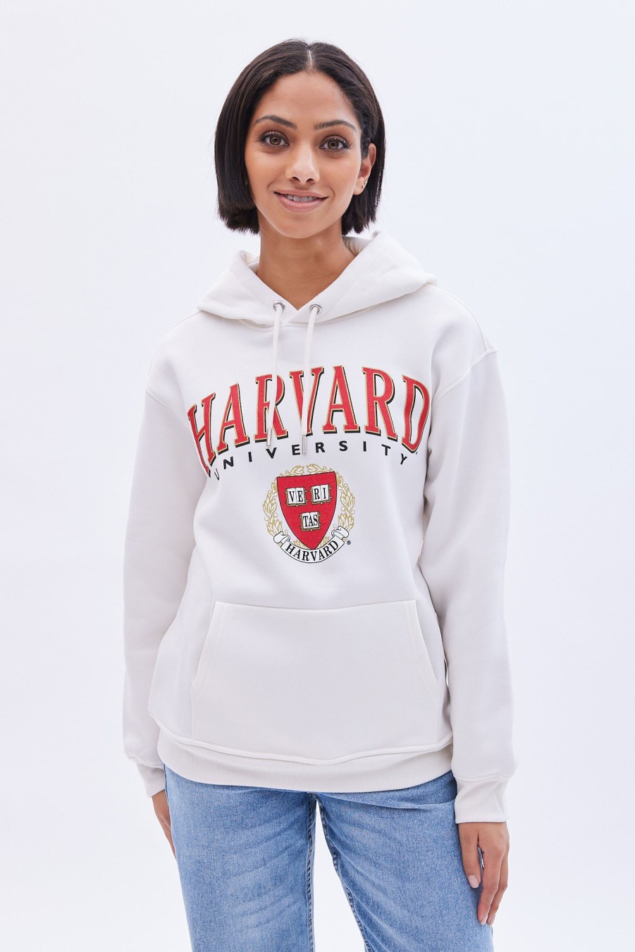 Aux Femmes Aéropostale Sweats A Capuche + Sweat-Shirts | Sweat A Capuche Surdimensionne A Imprime Graphique De L'Universite Harvard Creme