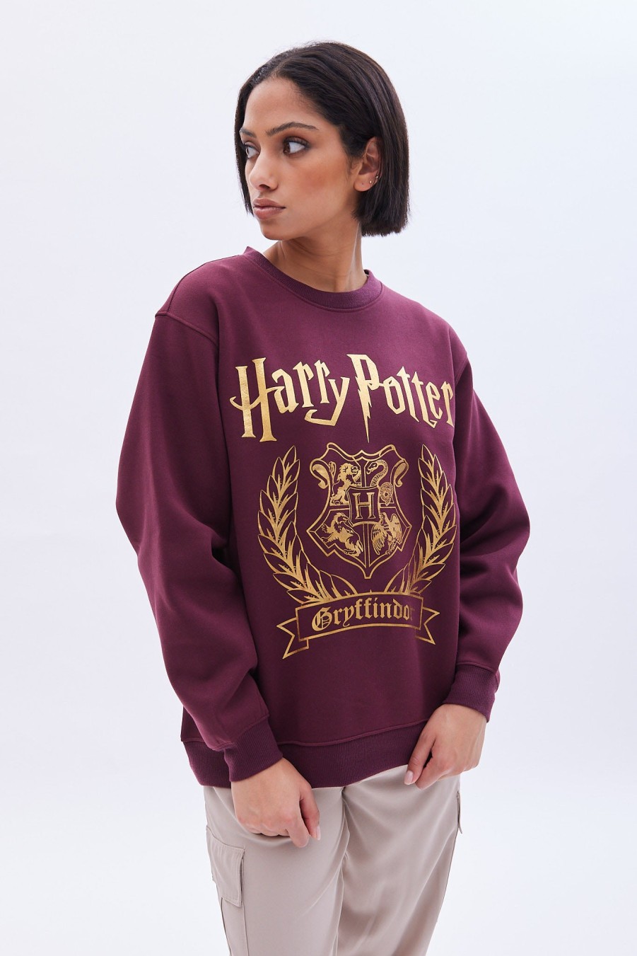 Aux Femmes Aéropostale Culture Pop | Sweat-Shirt Oversize A Col Ras Du Cou Avec Image Harry Potter Bourgogne