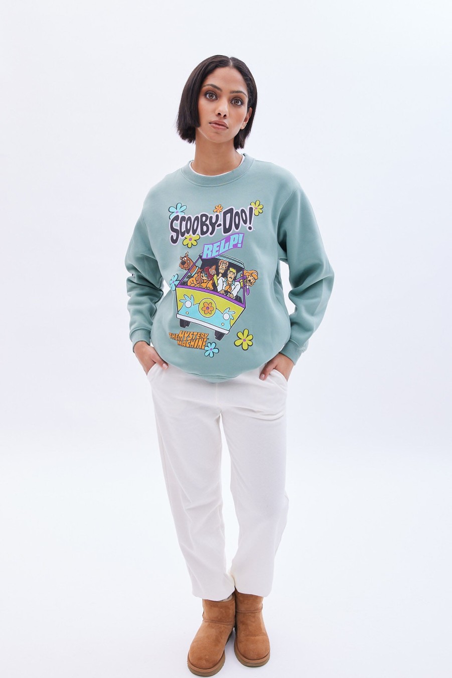 Aux Femmes Aéropostale Culture Pop | Scooby Doo! Sweat-Shirt Oversize A Col Rond Graphique Sage