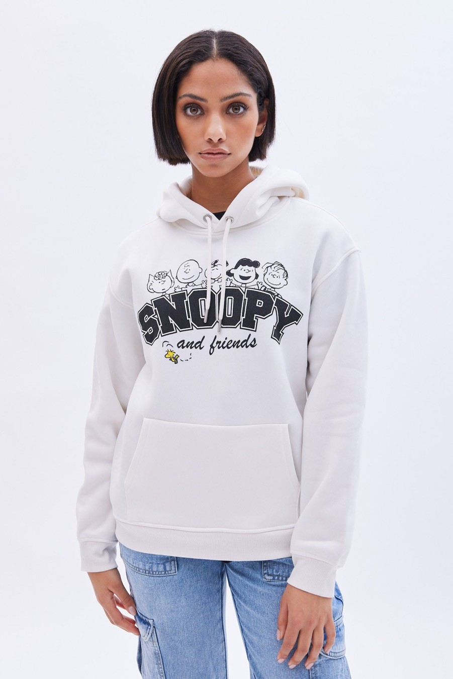 Aux Femmes Aéropostale Culture Pop | Peanuts Snoopy And Friends - Sweat A Capuche Surdimensionne Avec Motif Graphique Creme