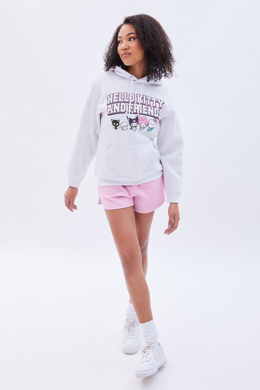 Aux Femmes Aéropostale Culture Pop | Sweat A Capuche Surdimensionne Avec Motif Hello Kitty Et Ses Amis Gris