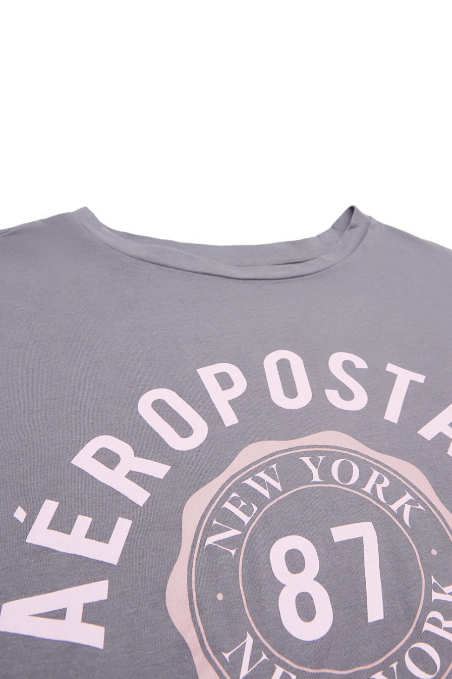 Aux Femmes Aéropostale T-Shirts | T-Shirt Boyfriend Graphique Aeropostale 87 New York Gris Fonce