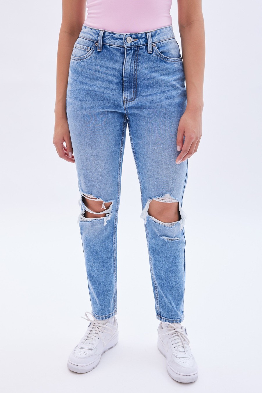 Aux Femmes Aéropostale Jeans | Jean Mom Taille Haute Aero Premium Air Bleu Denim Moyen