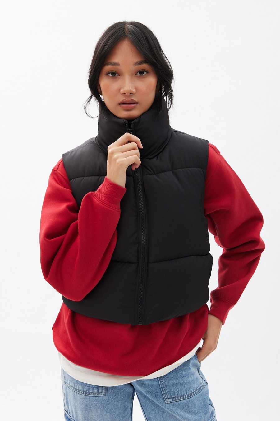 Aux Femmes Aéropostale | Veste Matelassee Courte A Fermeture Eclair Aero Noir