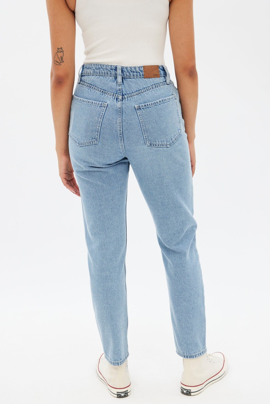 Aux Femmes Aéropostale Jeans | Jean Mom Taille Haute Aero Premium Air Bleu Denim Moyen