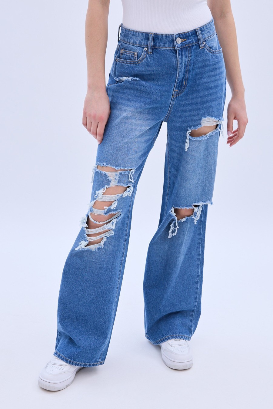 Aux Femmes Notes bleues Jeans | Jean A Jambe Large Et Taille Tres Haute Bleu Denim Moyen