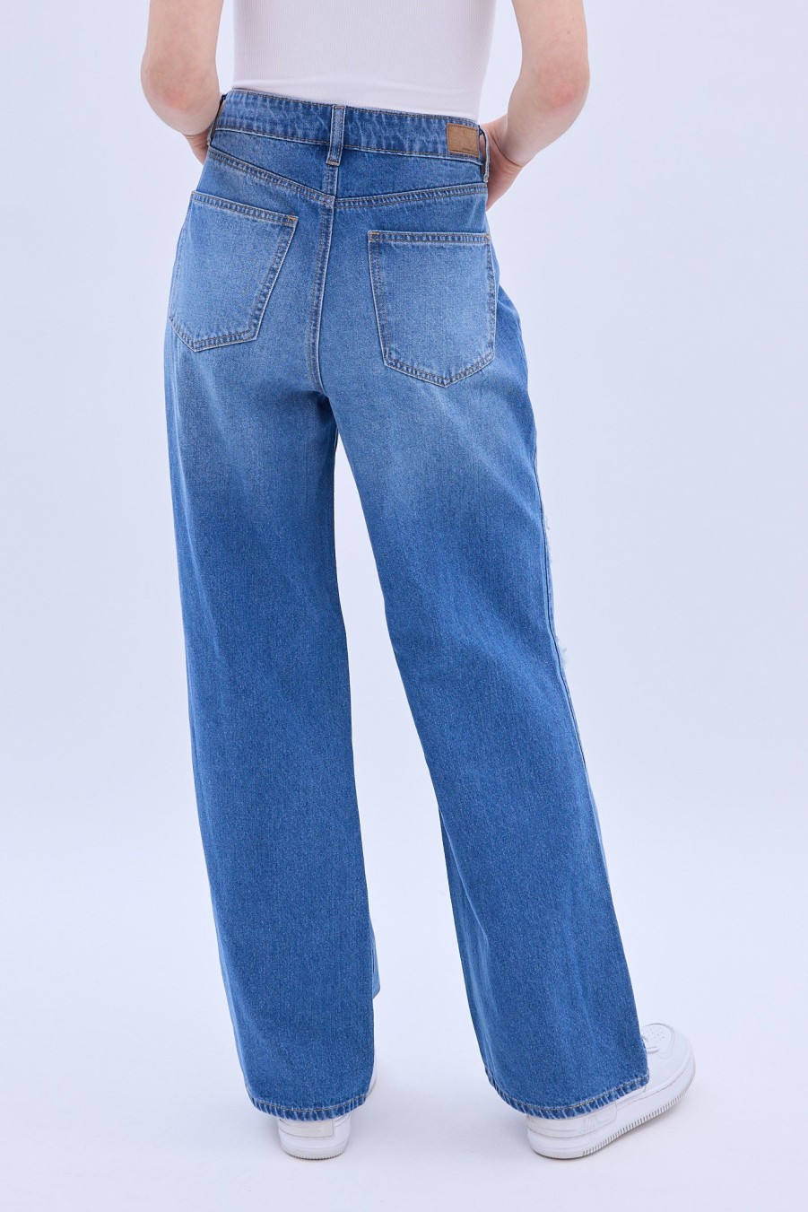 Aux Femmes Notes bleues Jeans | Jean A Jambe Large Et Taille Tres Haute Bleu Denim Moyen