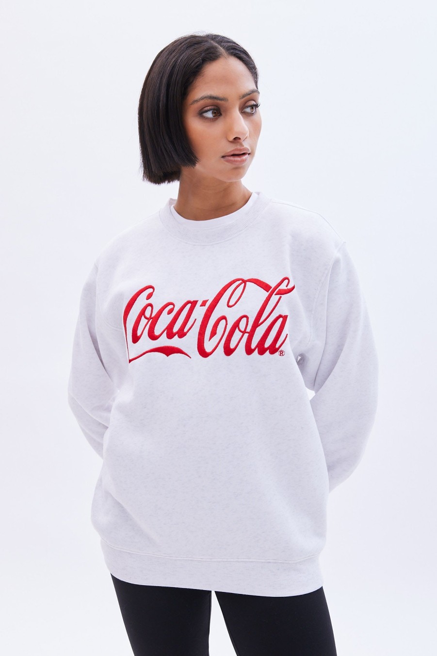 Aux Femmes Aéropostale Sweats A Capuche + Sweat-Shirts | Coca-Cola - Sweat-Shirt Surdimensionne A Col Ras Du Cou Et Imprime Gris