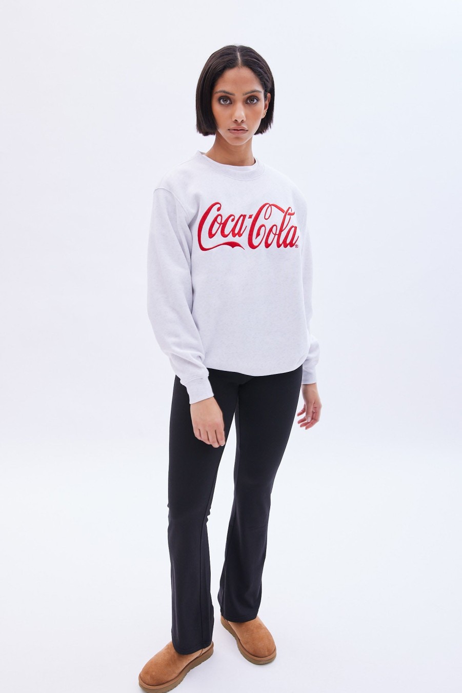 Aux Femmes Aéropostale Sweats A Capuche + Sweat-Shirts | Coca-Cola - Sweat-Shirt Surdimensionne A Col Ras Du Cou Et Imprime Gris