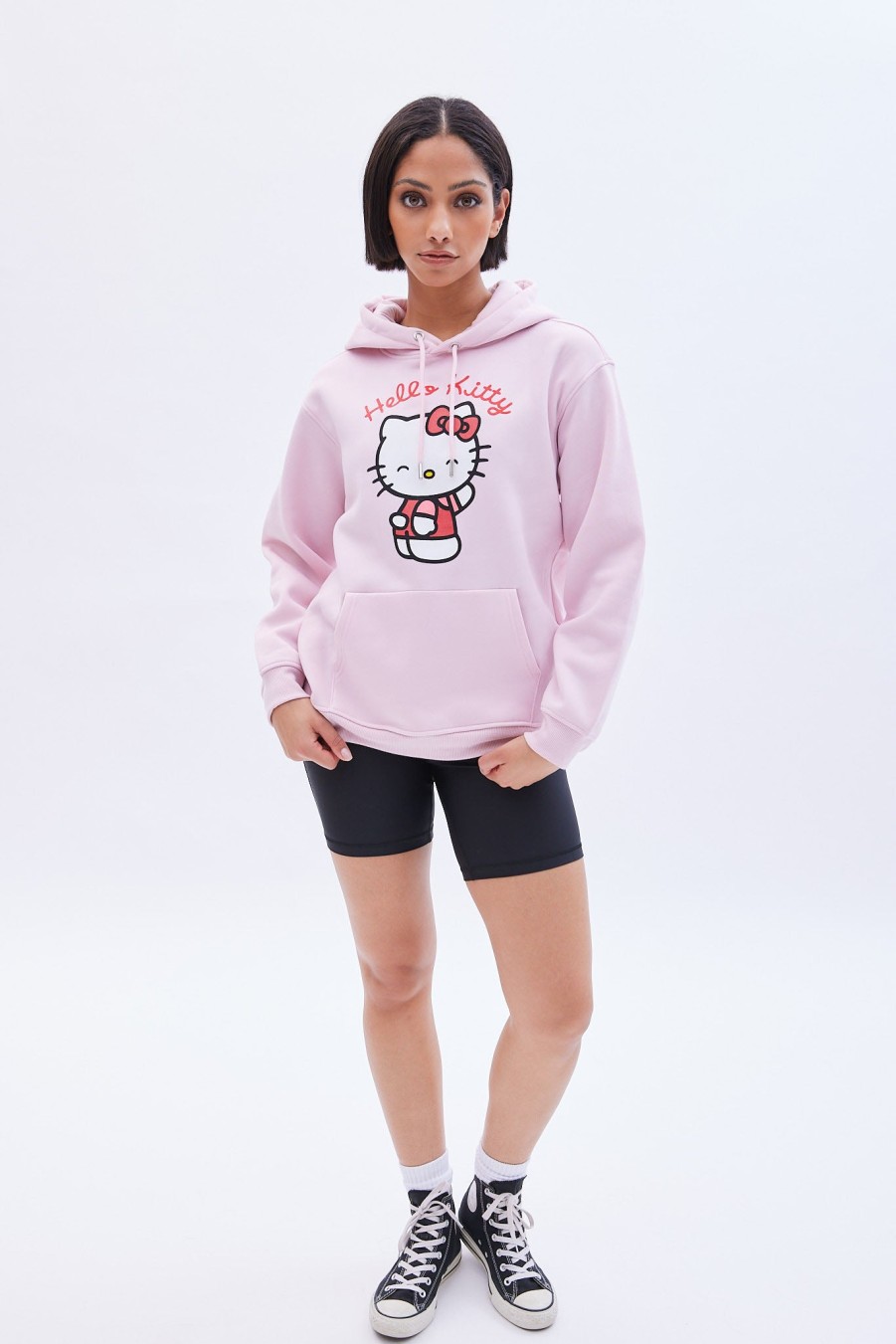 Aux Femmes Aéropostale Culture Pop | Sweat A Capuche Surdimensionne Avec Motif Hello Kitty Rose Clair