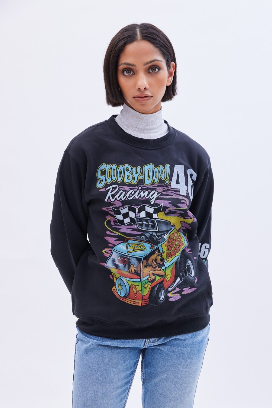 Aux Femmes Aéropostale Moto | Scooby-Doo Racing 46 Sweat-Shirt Surdimensionne A Col Ras Du Cou Noir