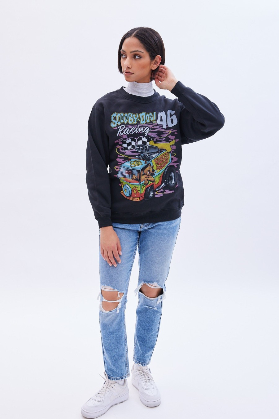 Aux Femmes Aéropostale Moto | Scooby-Doo Racing 46 Sweat-Shirt Surdimensionne A Col Ras Du Cou Noir