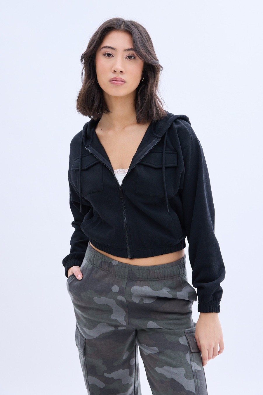 Aux Femmes Notes bleues Sweats A Capuche + Sweat-Shirts | Sweat A Capuche Cargo Midi Zippe