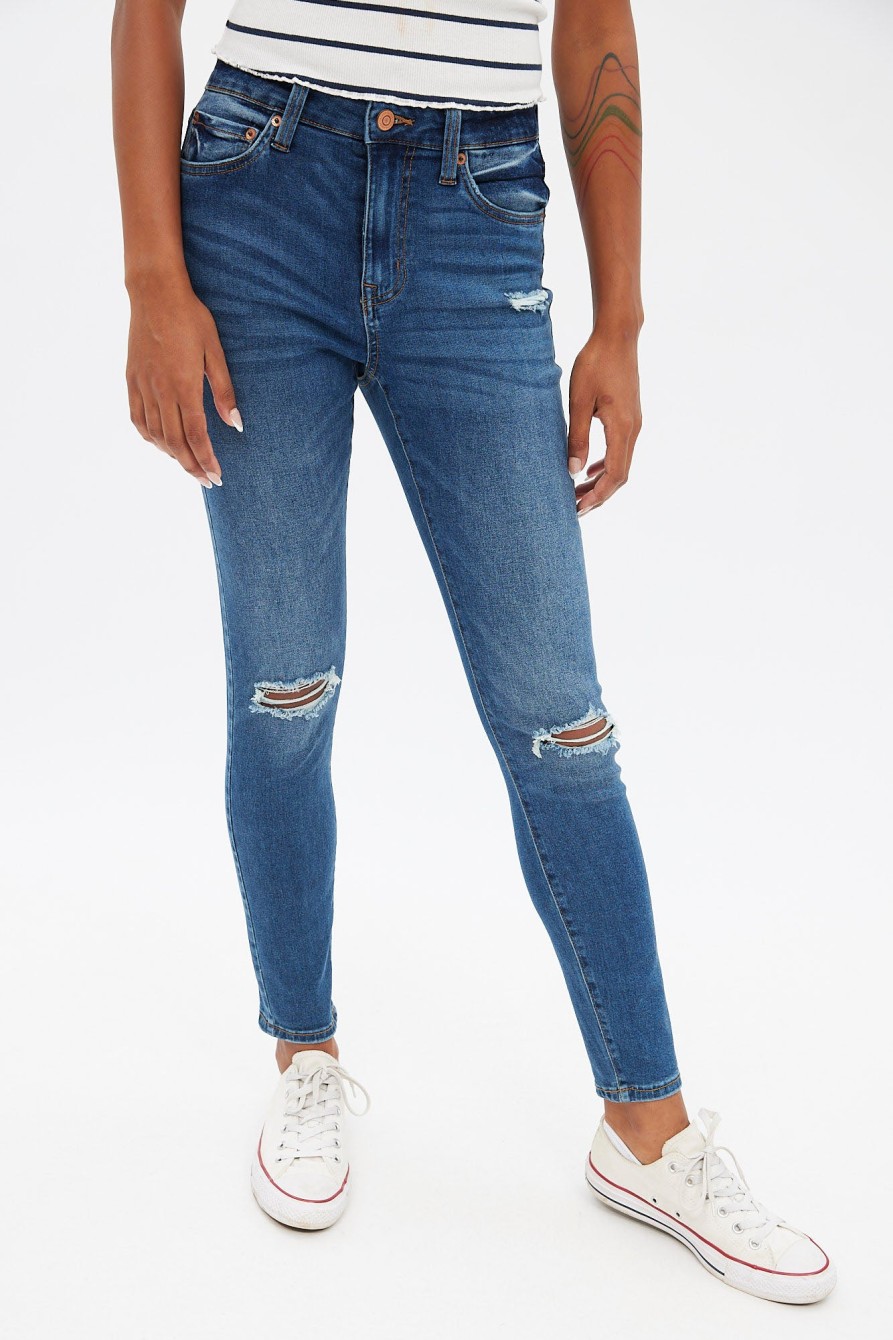 Aux Femmes Aéropostale Jeans | Jegging Aero Tres Extensible A Taille Haute Effet Vieilli Bleu Denim Fonce