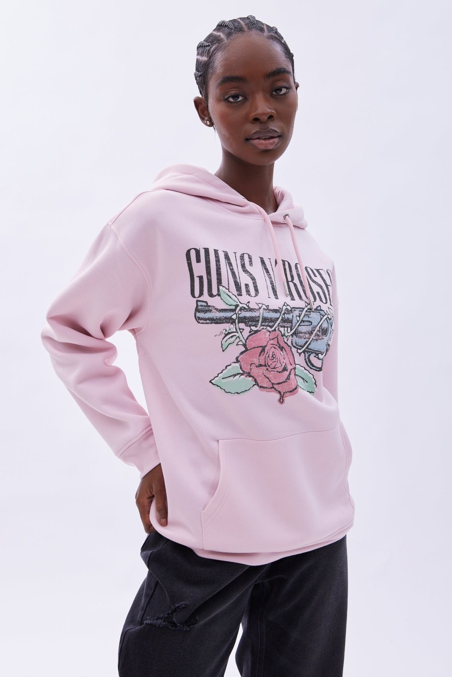 Aux Femmes Aéropostale Musique | Guns N' Roses - Sweat A Capuche Surdimensionne Avec Motif Graphique Rose Clair