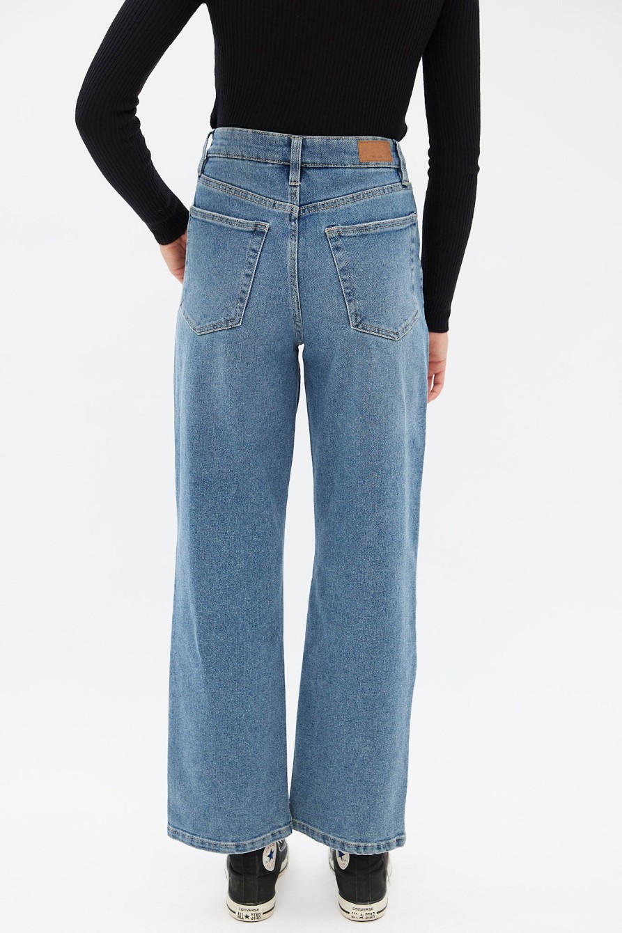 Aux Femmes Notes bleues | Jean Mom Ample Taille Tres Haute Bleu Denim Moyen