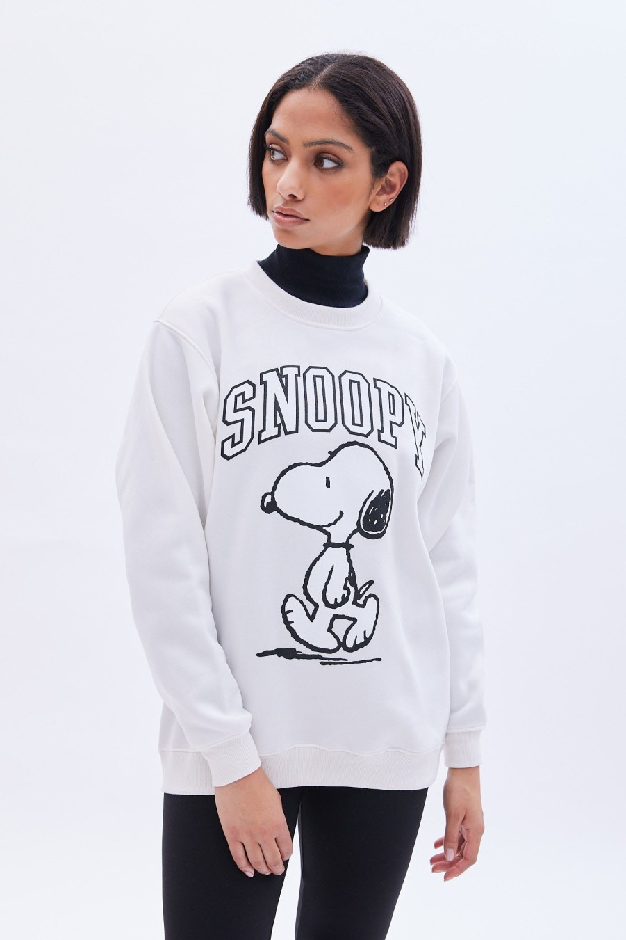 Aux Femmes Aéropostale Culture Pop | Peanuts Snoopy - Sweat-Shirt Surdimensionne A Col Ras Du Cou Et Graphique Creme