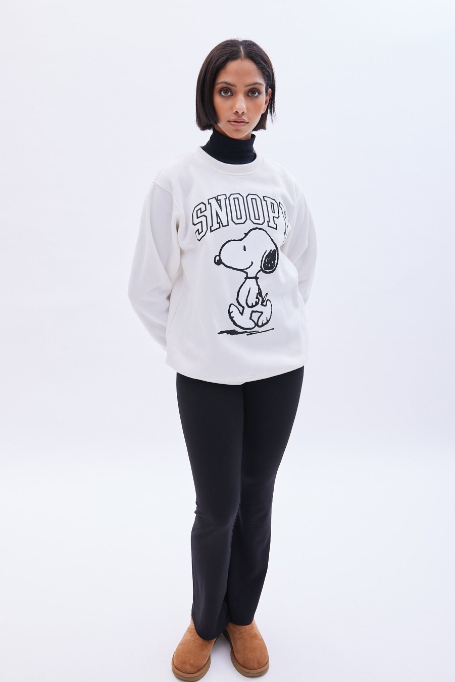 Aux Femmes Aéropostale Culture Pop | Peanuts Snoopy - Sweat-Shirt Surdimensionne A Col Ras Du Cou Et Graphique Creme