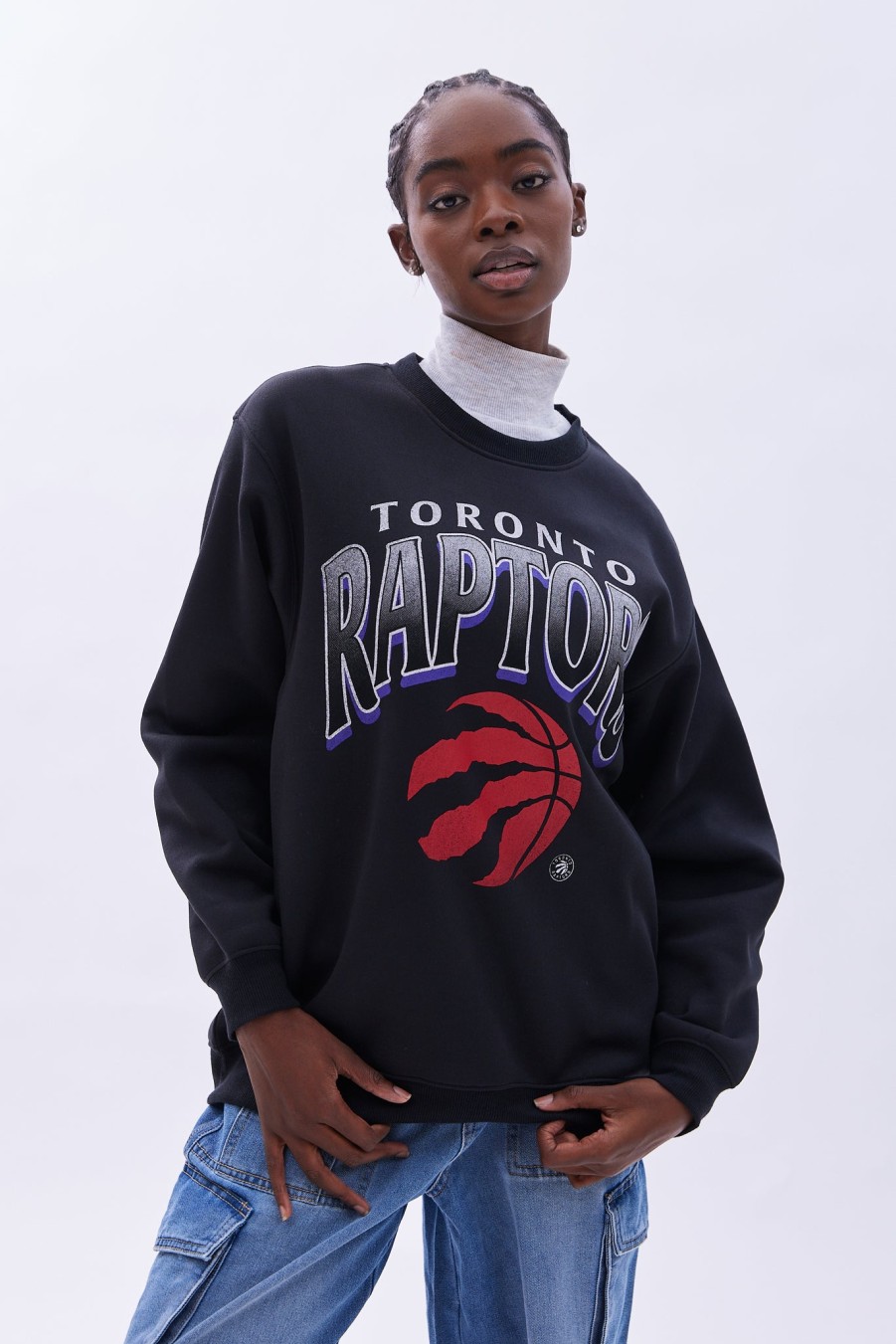 Aux Femmes Aéropostale Sweats A Capuche + Sweat-Shirts | Sweat-Shirt Surdimensionne A Col Ras Du Cou Avec Image Des Raptors De Toronto Noir