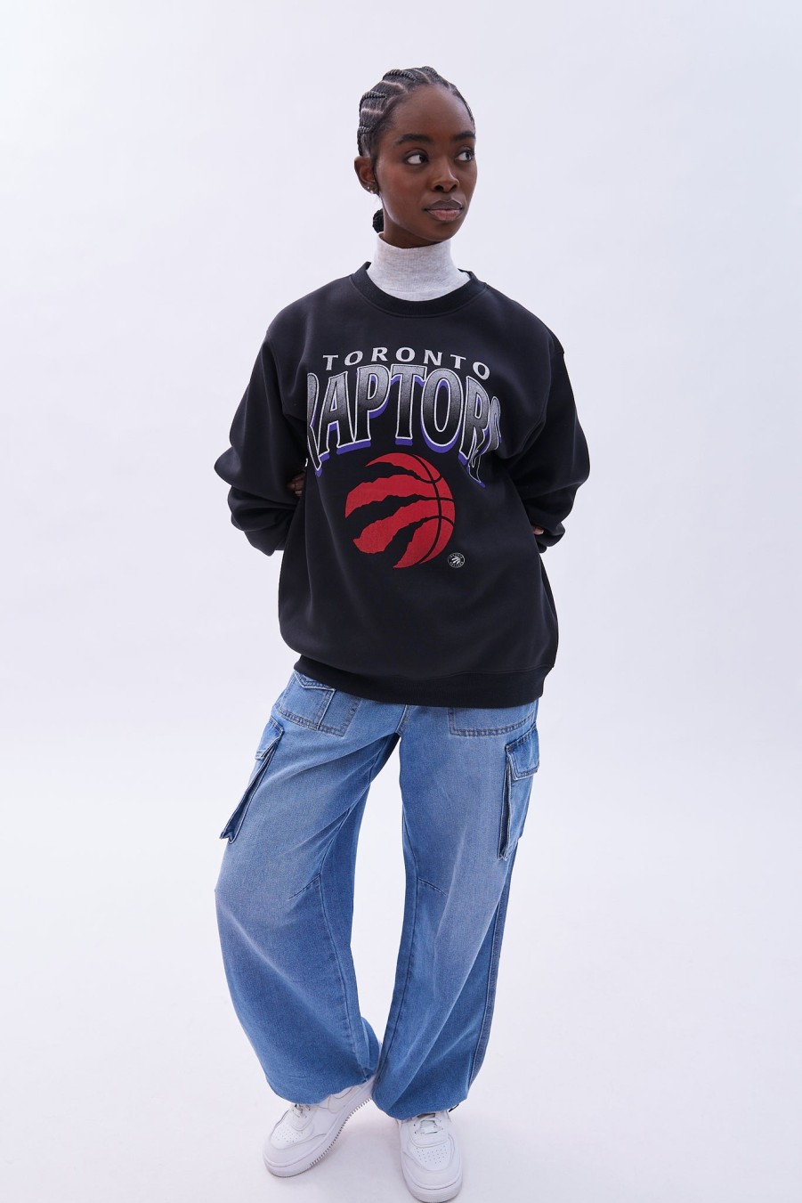 Aux Femmes Aéropostale Sweats A Capuche + Sweat-Shirts | Sweat-Shirt Surdimensionne A Col Ras Du Cou Avec Image Des Raptors De Toronto Noir