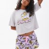 Aux Femmes Aéropostale Ensembles | Ensemble Pyjama Court Et Peluche Graphique Garfield Violet