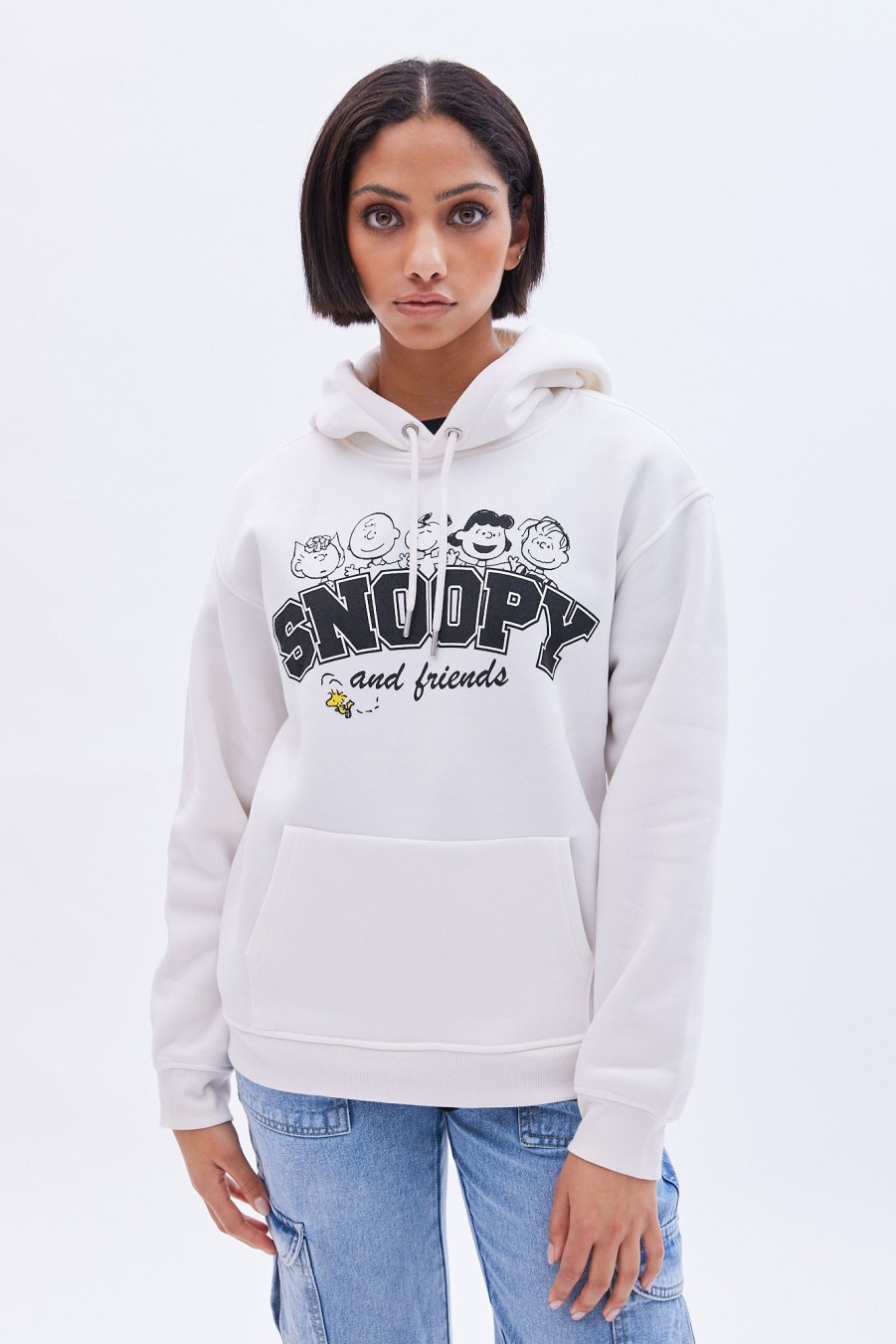 Aux Femmes Aéropostale Sweats A Capuche + Sweat-Shirts | Peanuts Snoopy And Friends - Sweat A Capuche Surdimensionne Avec Motif Graphique Creme