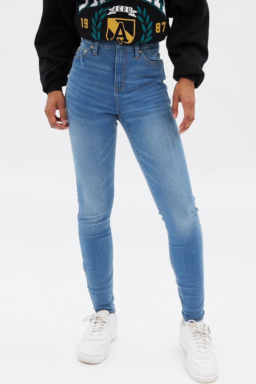 Aux Femmes Aéropostale | Jegging Courbe Taille Haute Aero Serieusement Extensible Bleu Denim Moyen