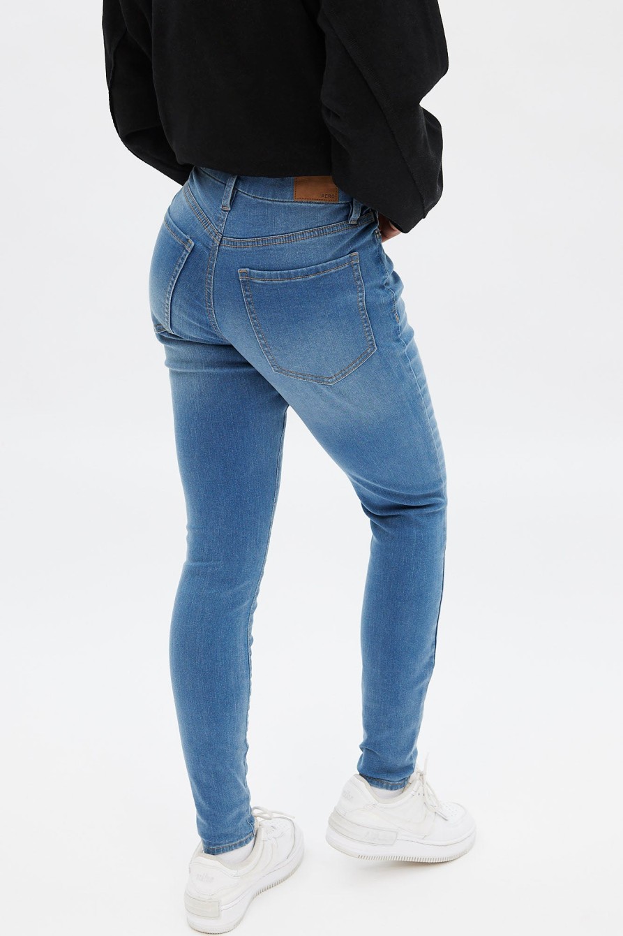 Aux Femmes Aéropostale | Jegging Courbe Taille Haute Aero Serieusement Extensible Bleu Denim Moyen